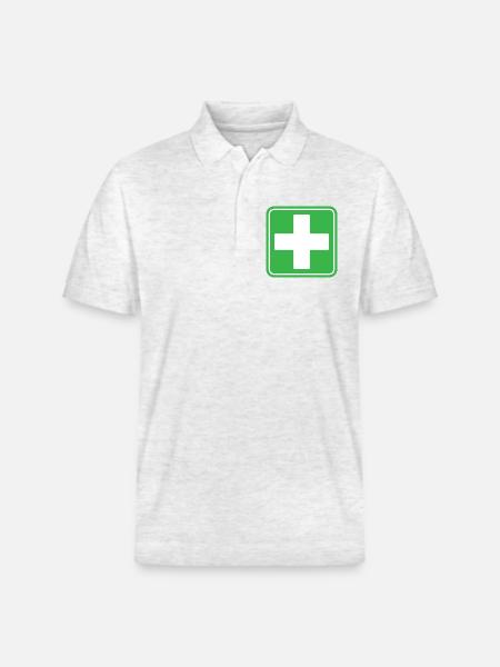 First Aid Medical Cross Safety Sign Vector Icon - Stanley/Stella Unisex Organic Polo Shirt PREPSTER - heather white