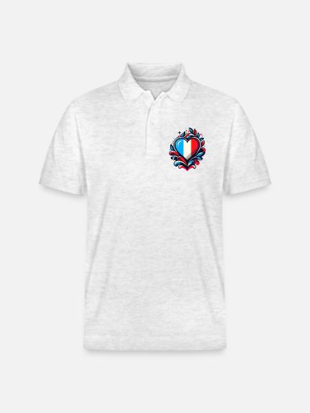 Heart French Flag - Stanley/Stella Unisex Organic Polo Shirt PREPSTER - heather white