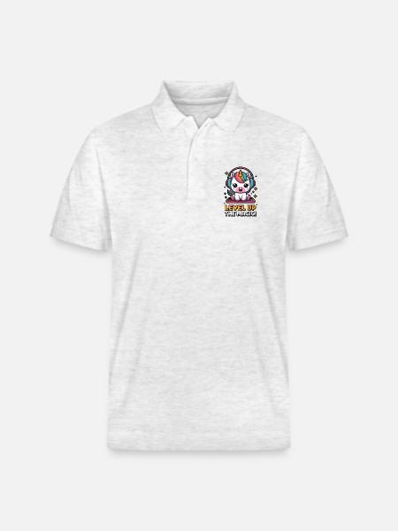 Level Up The Magic! - Stanley/Stella Unisex Organic Polo Shirt PREPSTER - heather white