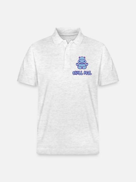 Chill Mal Hippo Meditation - Stanley/Stella Unisex Bio-Poloshirt PREPSTER - Weiß meliert