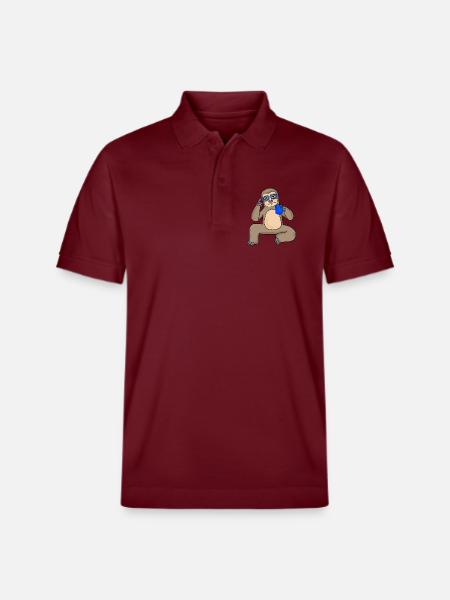 Sloth with glasses and coffee - Stanley/Stella Unisex Organic Polo Shirt PREPSTER - burgundy