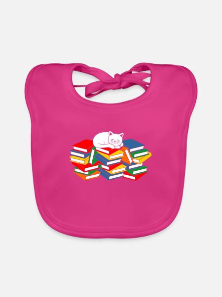 Bücher Katze - Baby Bio-Lätzchen - Fuchsia