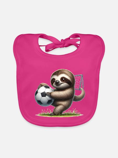 Faultier mit Fußball - Baby Bio-Lätzchen - Fuchsia