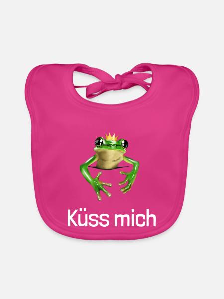 Küss mich - Froschkönig mit Krone - Baby Bio-Lätzchen - Fuchsia - Vorne