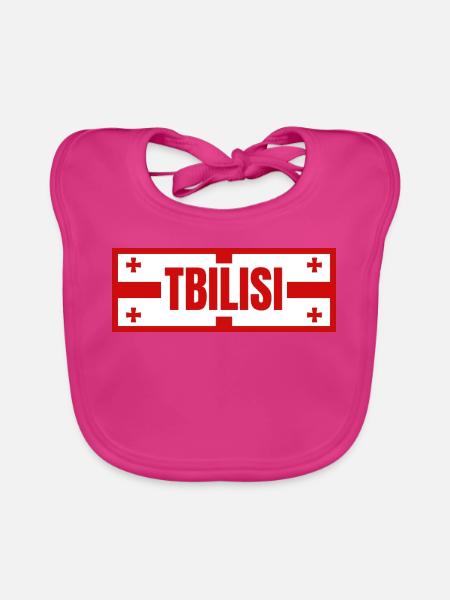 Tiflis Stadt mit georgischem Flaggendesign - Baby Bio-Lätzchen - Fuchsia - Vorne