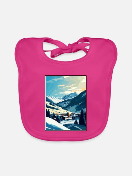 Saalbach Österreich Vintage Reiseposter Souvenir - Baby Bio-Lätzchen - Fuchsia - Vorne