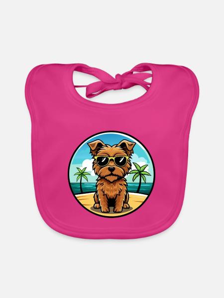 Norfolk Terrier Hunderasse Cartoon Sonnenbrille Strand - Baby Bio-Lätzchen - Fuchsia - Vorne