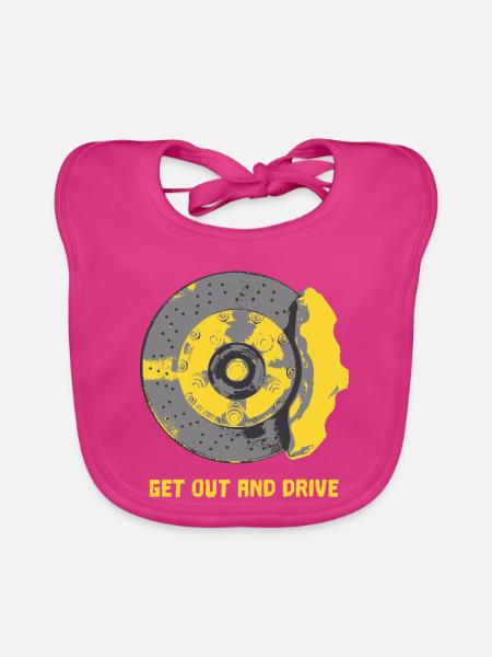 Brake / brake disc / brake pad yellow T-shirt - Organic Baby Bibs - fuchsia - Front