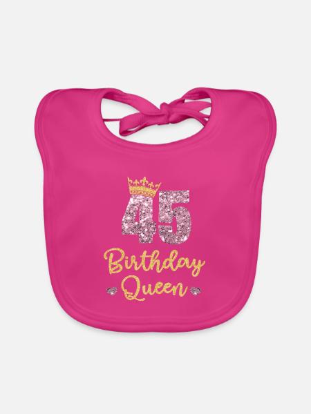 45.Geburtstag Königin 45 Jahre Alt Fünfundvierzig - Baby Bio-Lätzchen - Fuchsia - Vorne