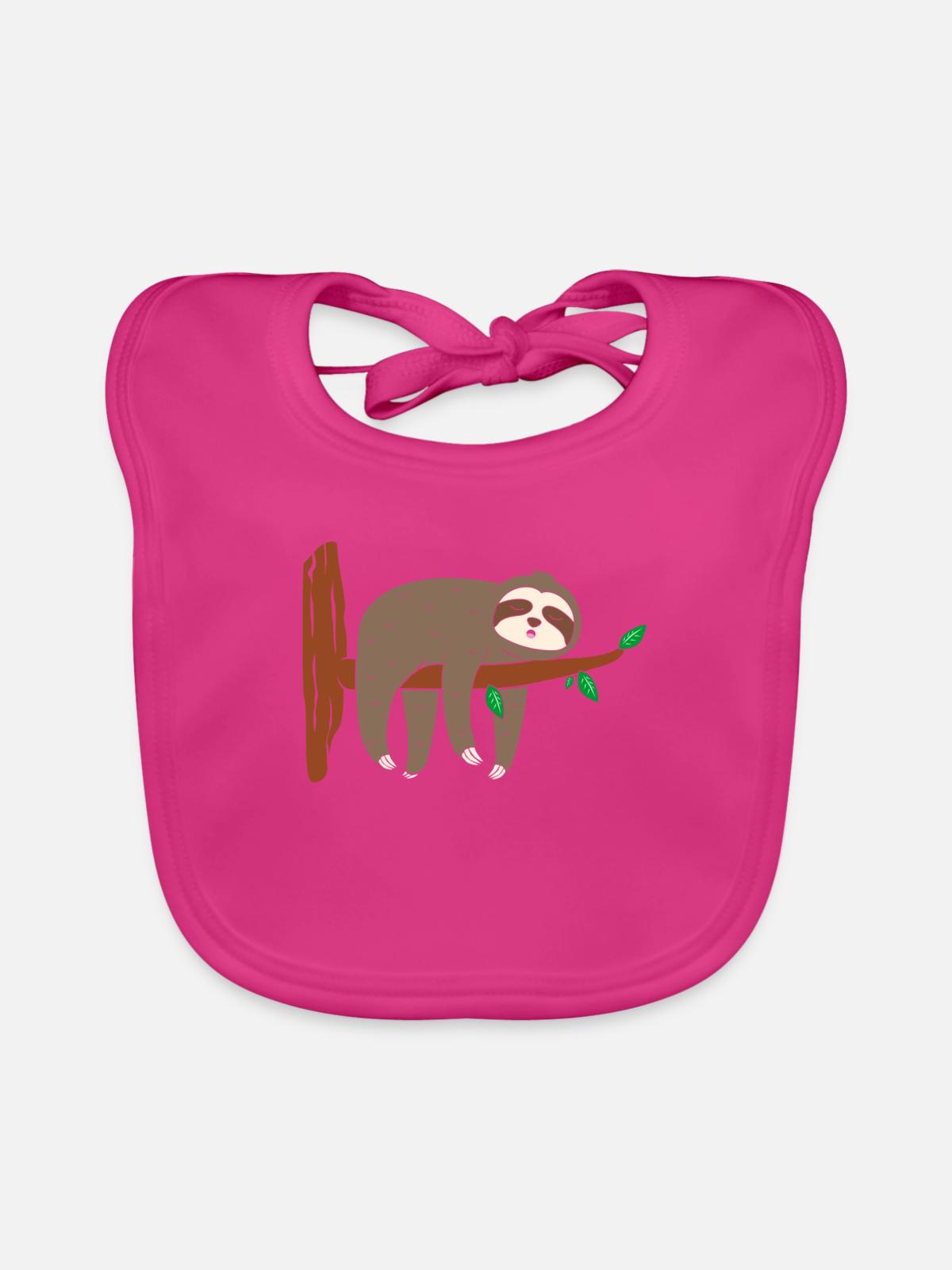 Faultier Ast Baumstamm - Baby Bio-Lätzchen - Fuchsia - Vorne