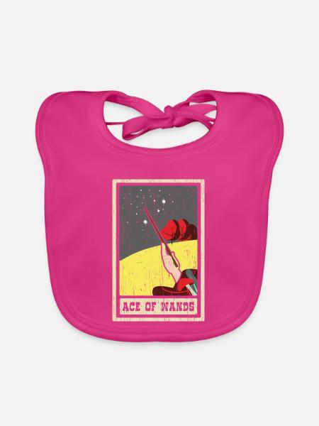 Ass der Stäbe Tarotkarte Schamane Wahrsagerei - Baby Bio-Lätzchen - Fuchsia - Vorne