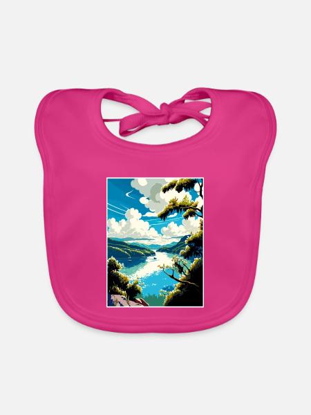 Donau Fluss Europa Vintage Reiseplakat Souvenir - Baby Bio-Lätzchen - Fuchsia - Vorne