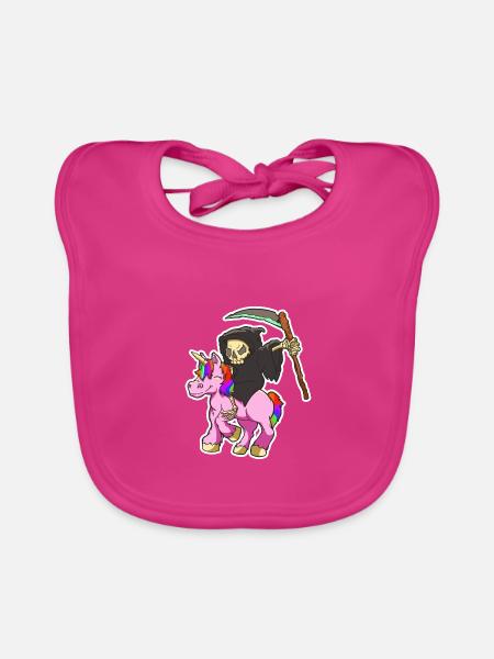 Einhorn und Sensenmann Geschenk - Baby Bio-Lätzchen - Fuchsia