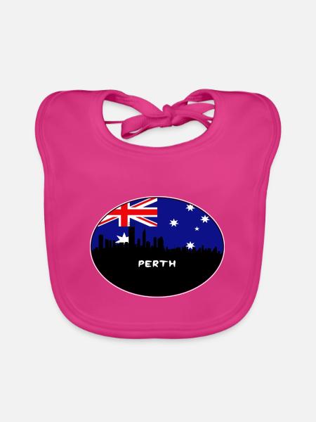 Perth-Australien-Flaggen-Skyline-Schattenbild-Reise - Baby Bio-Lätzchen - Fuchsia