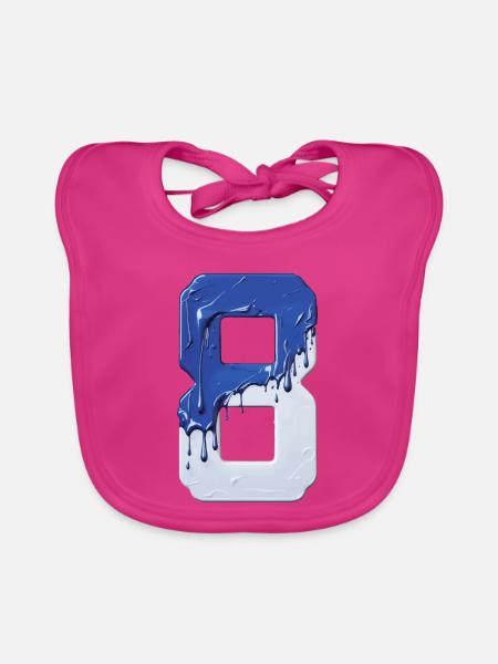 NR. 8 NUMMER 8 BLAU WEIß 8. GEBURTSTAG - Baby Bio-Lätzchen - Fuchsia - Vorne