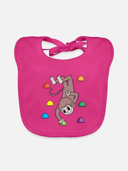 Affe an der Kletterwand - Klettern - Geschenk - Baby Bio-Lätzchen - Fuchsia - Vorne