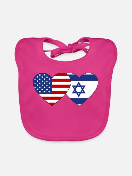 USA Israel Flagge Herz - Baby Bio-Lätzchen - Fuchsia - Vorne