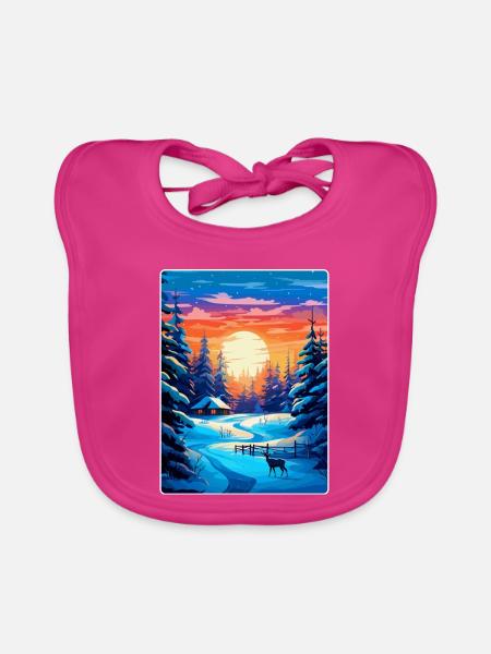 Laponie Finlande Affiche de voyage vintage souvenir WPA - Bavoir bio Bébé - fuchsia