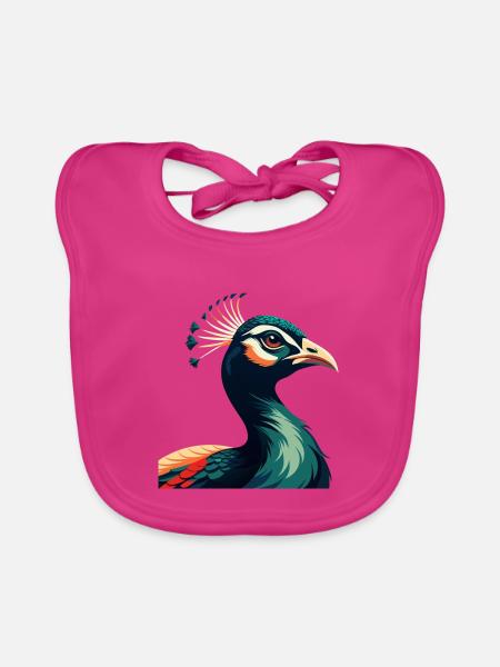 Pfau Cartoon Figur Buntes Haustier Tier - Baby Bio-Lätzchen - Fuchsia - Vorne