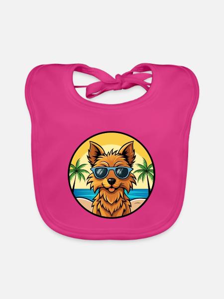 Australian Terrier Hunderasse Cartoon Sonnenbrille - Baby Bio-Lätzchen - Fuchsia - Vorne