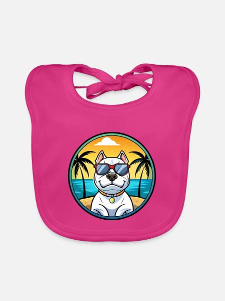 Dogue Argentino Chien Race Dessin Animé Lunettes De Soleil Plage - Bavoir bio Bébé - fuchsia - Devant