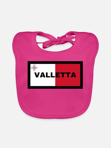 Valletta City in Malta Flag - Organic Baby Bibs - fuchsia - Front