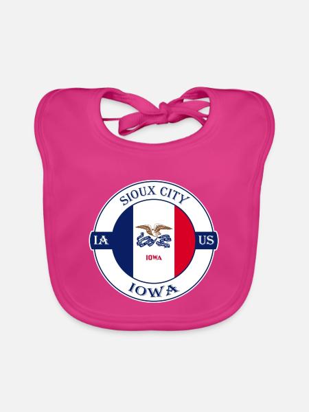 Sioux City Iowa Flagge USA Reise Souvenir Abzeichen - Baby Bio-Lätzchen - Fuchsia - Vorne