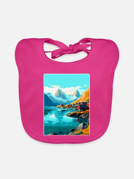 Lofoten Norwegen Vintage Reiseposter WPA - Baby Bio-Lätzchen - Fuchsia