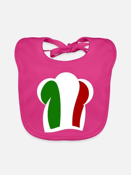 Italienische Kochmütze Küche Italia - Baby Bio-Lätzchen - Fuchsia - Vorne