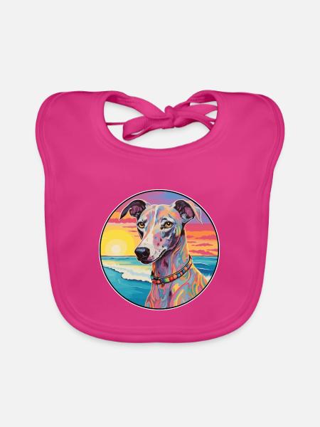 Lurcher Hund Rasse Bunte Karikatur Aquarell - Baby Bio-Lätzchen - Fuchsia - Vorne