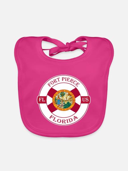 Fort Pierce Florida Flagge USA Reise Souvenir Abzeichen - Baby Bio-Lätzchen - Fuchsia