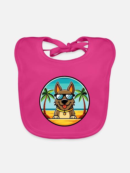 Deutsche Bracke Hunderasse Cartoon Sonnenbrille Strand - Baby Bio-Lätzchen - Fuchsia - Vorne