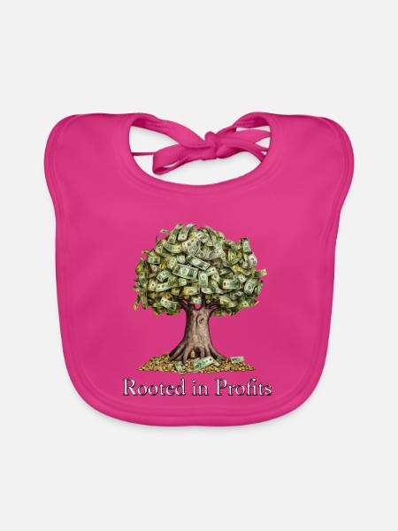 Geldbaum Magie "Rooted in Profits" - Baby Bio-Lätzchen - Fuchsia - Vorne