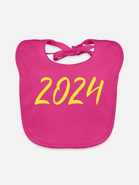 2024 Silvester Neujahr gelb - Baby Bio-Lätzchen - Fuchsia - Vorne