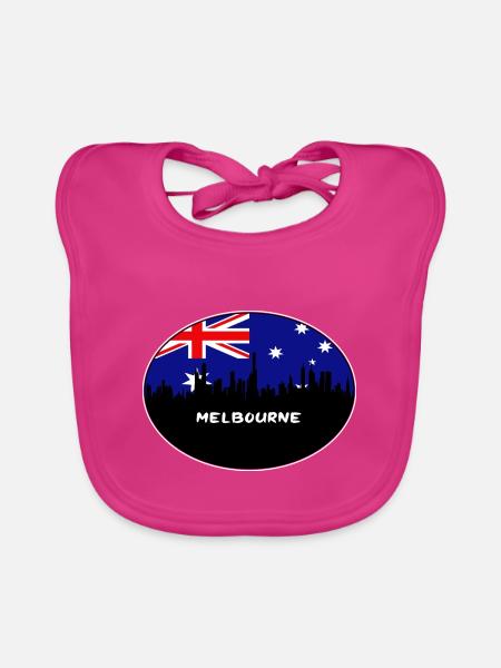 Melbourne-Australien-Flaggen-Skyline-Schattenbild-Reise - Baby Bio-Lätzchen - Fuchsia