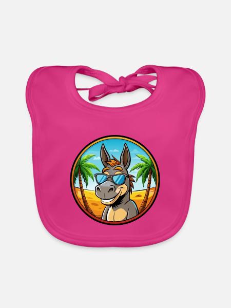 Esel Lustige Cartoon Sommer Strand Sonnenbrille Cool - Baby Bio-Lätzchen - Fuchsia - Vorne