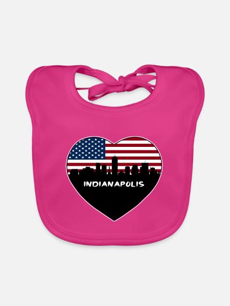 Indianapolis Indiana USA Flagge Skyline Reisen Souve - Baby Bio-Lätzchen - Fuchsia - Vorne