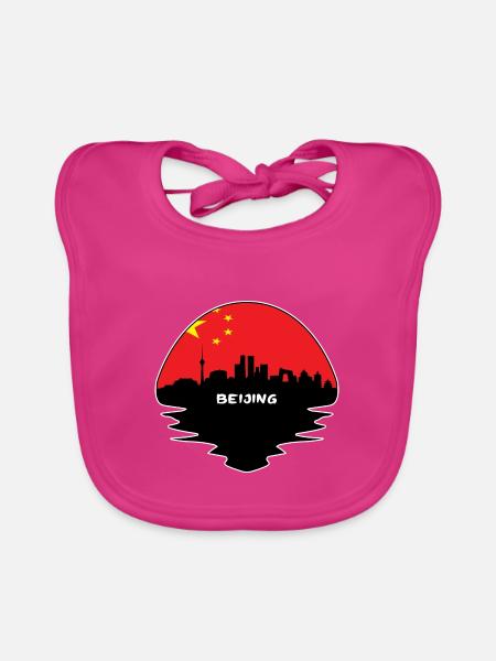 Peking China Flagge Skyline Silhouette Reisen - Baby Bio-Lätzchen - Fuchsia - Vorne