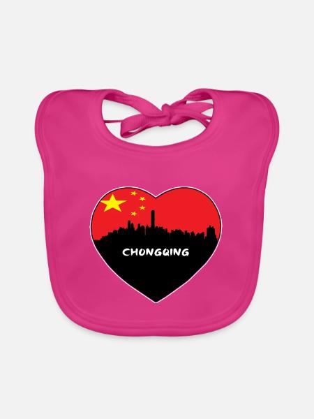 Flaggen-Skyline-Reise-Andenken Chongqings China - Baby Bio-Lätzchen - Fuchsia