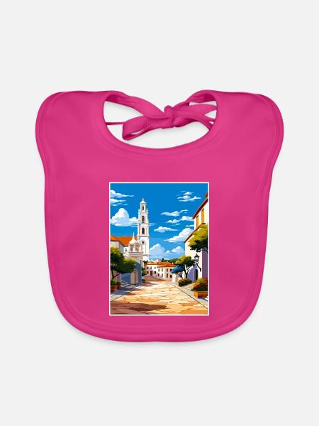 Fatima Portugal Vintage Reiseposter WPA Souvenir - Baby Bio-Lätzchen - Fuchsia - Vorne