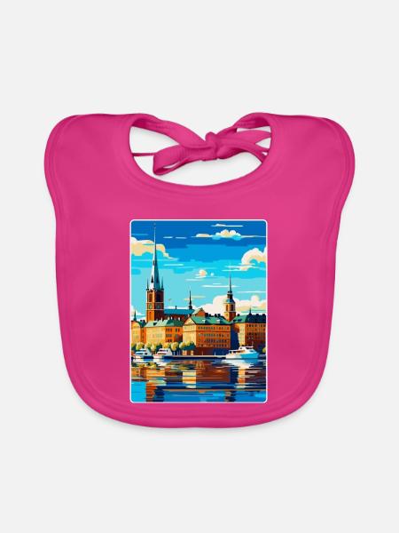 Stockholm Schweden Vintage Reiseplakat Souvenir - Baby Bio-Lätzchen - Fuchsia