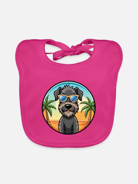 Kerry Blue Terrier Hunderasse Cartoon Sonnenbrille - Baby Bio-Lätzchen - Fuchsia - Vorne