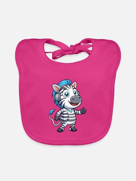 Zebra Lustige Zeichentrickfigur Kopfhörer Musik - Baby Bio-Lätzchen - Fuchsia - Vorne