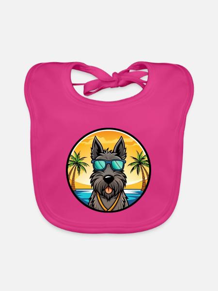 Scottish Terrier Hunderasse Cartoon Sonnenbrille Strand - Baby Bio-Lätzchen - Fuchsia - Vorne