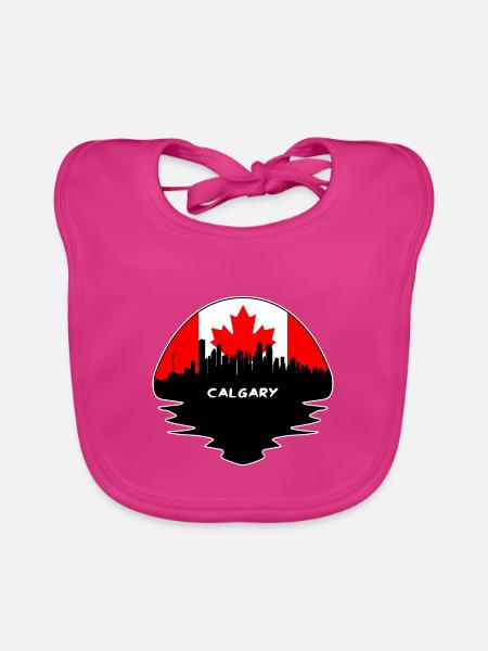 Calgary Kanada Flagge Skyline Silhouette Reisen - Baby Bio-Lätzchen - Fuchsia - Vorne