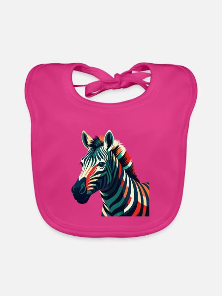 Zebra Cartoon Figur Buntes Haustier Tier - Baby Bio-Lätzchen - Fuchsia - Vorne