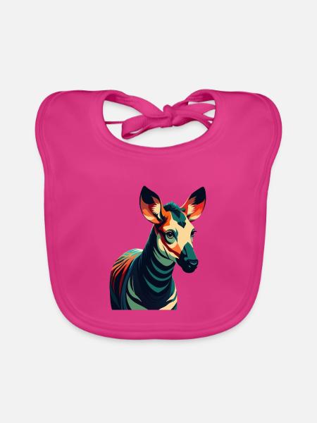 Okapi Zeichentrickfigur Buntes Haustier Tier - Baby Bio-Lätzchen - Fuchsia - Vorne
