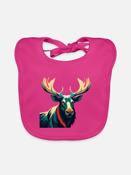 Elch Zeichentrickfigur Buntes Haustier Tier - Baby Bio-Lätzchen - Fuchsia - Vorne