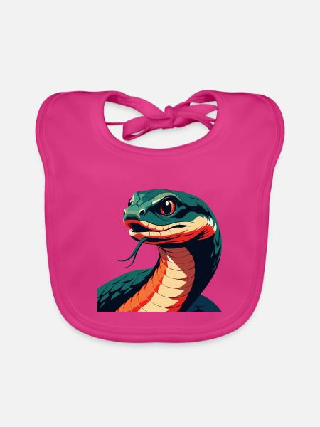 Schlange Cartoon Figur Buntes Haustier Tier - Baby Bio-Lätzchen - Fuchsia - Vorne