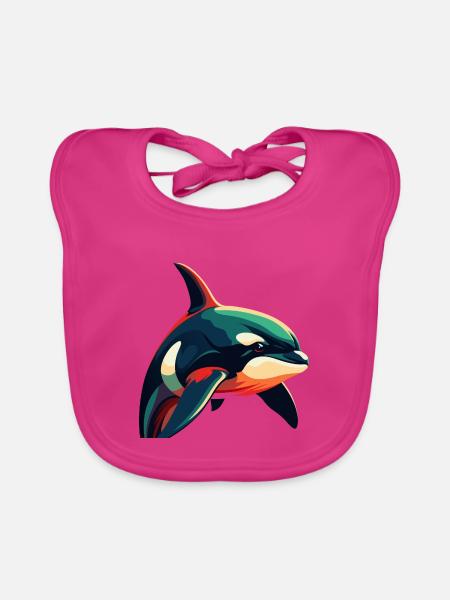 Orca Cartoon-Figur Buntes Haustier - Baby Bio-Lätzchen - Fuchsia - Vorne
